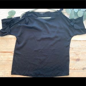 Black silk tie sleeve blouse